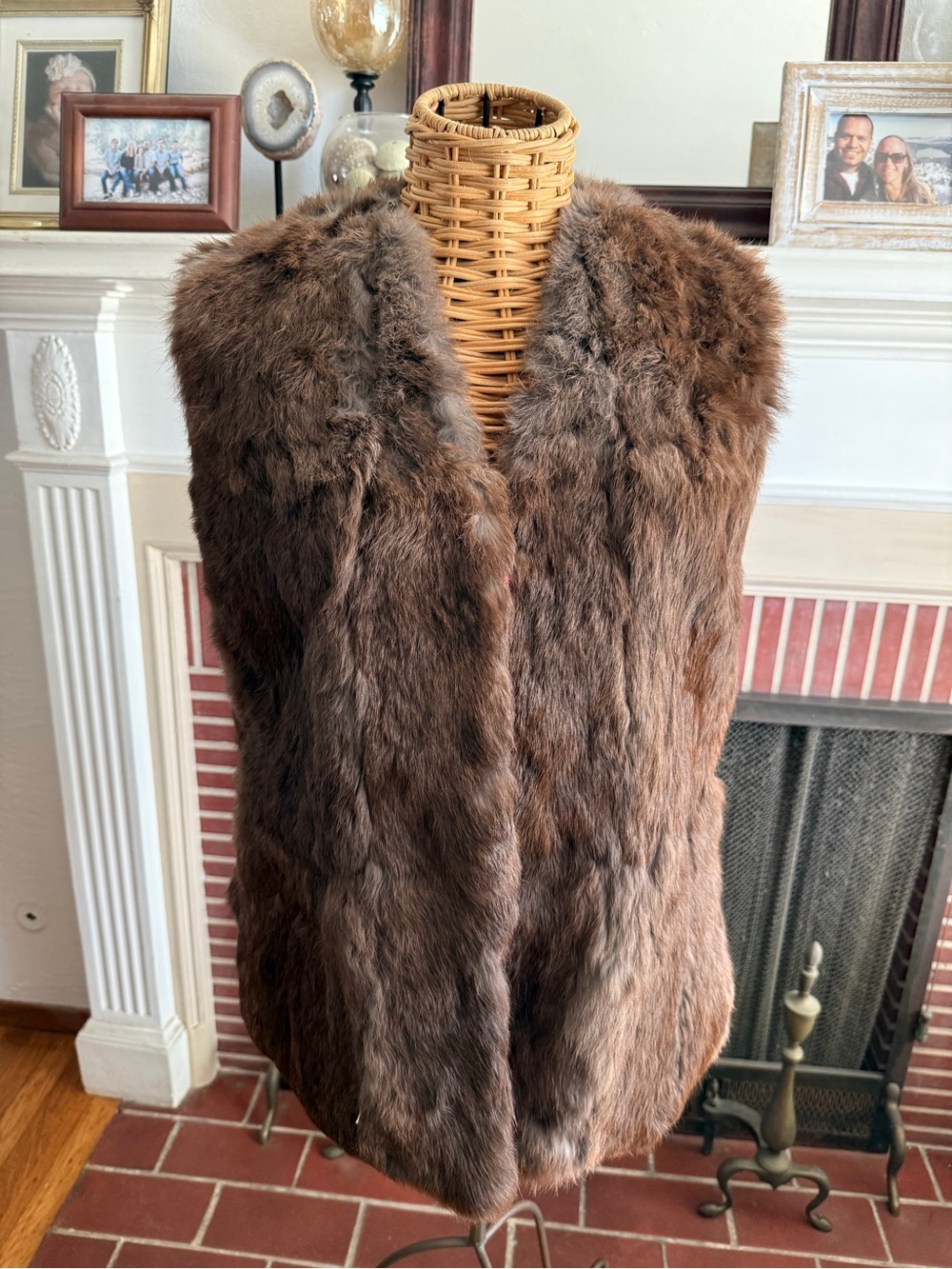 Vintage Fur reversible satin Asian print vest L